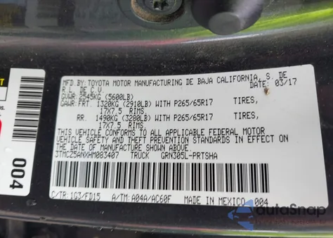 2017 Toyota Tacoma Dbl Cab/Sr/Trdspt/Or/Pro из США, поврежденный, VIN 3TMCZ5ANXHM083407